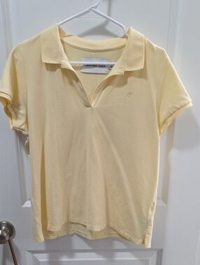 Calvin Klein Jeans Pale Yellow Short Sleeve Polo Top